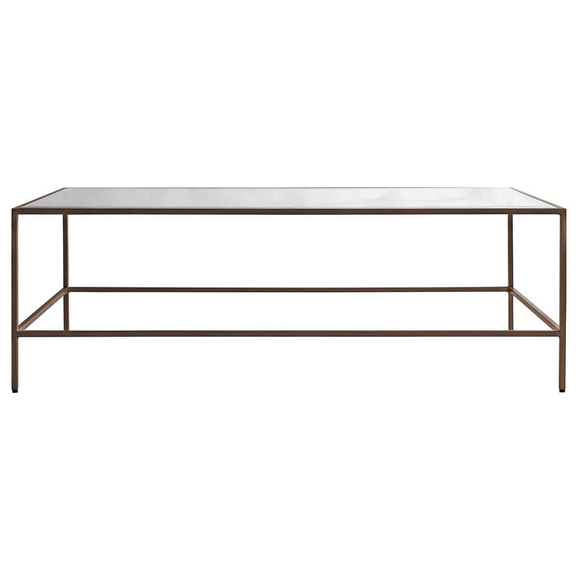 Table basse avec plateau en verre biseauté et piètement en métal bronze