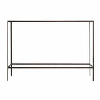 Console en métal bronze antique avec plateau en verre biseauté