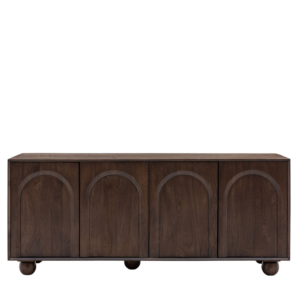 Buffet 4 portes en bois de manguier foncé avec motif en relief d'arches