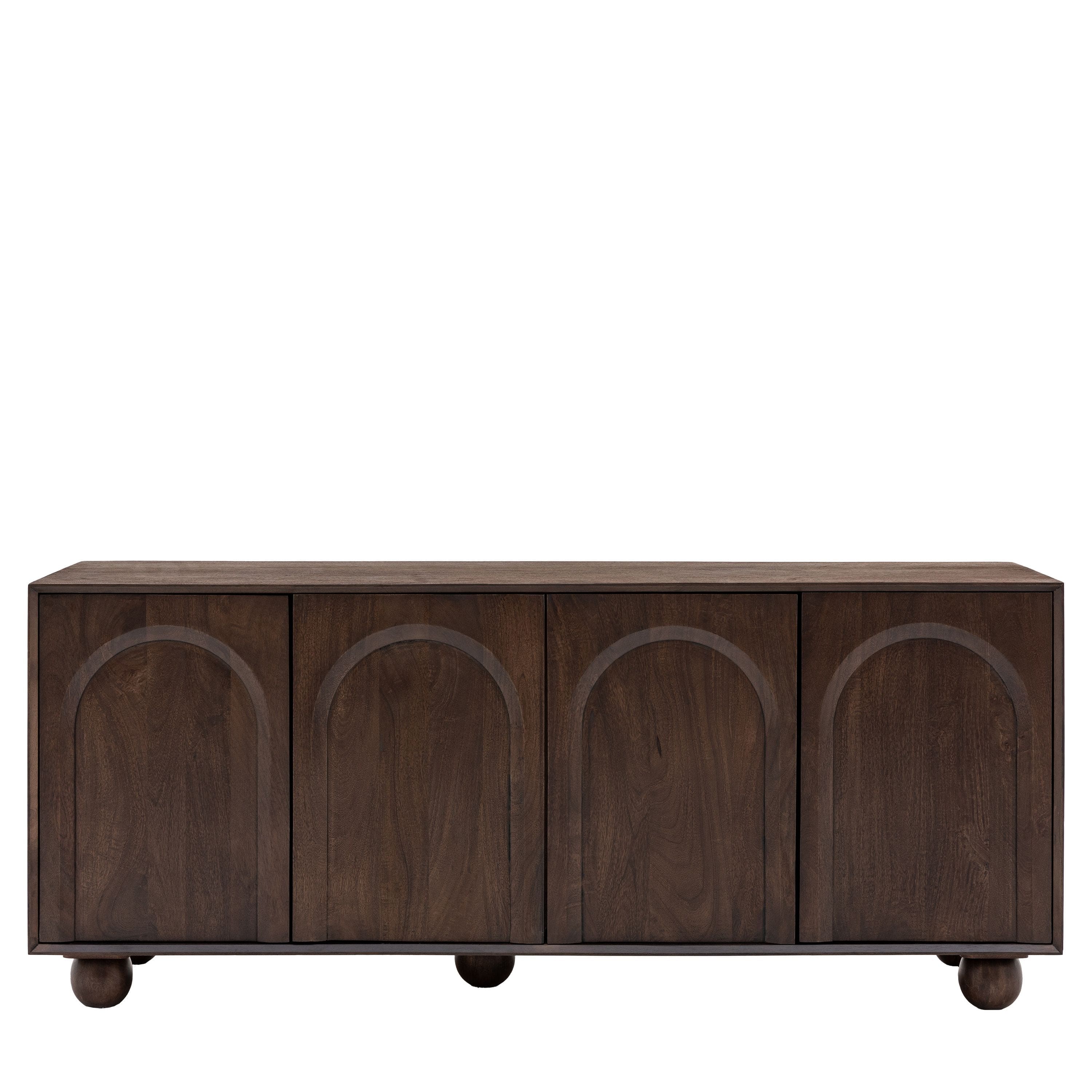 Buffet 4 portes en bois de manguier foncé avec motif en relief d'arches
