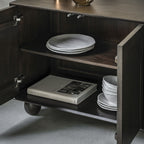 Buffet 4 portes en bois de manguier foncé avec motif en relief d'arches