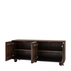 Buffet 4 portes en bois de manguier foncé avec motif en relief d'arches