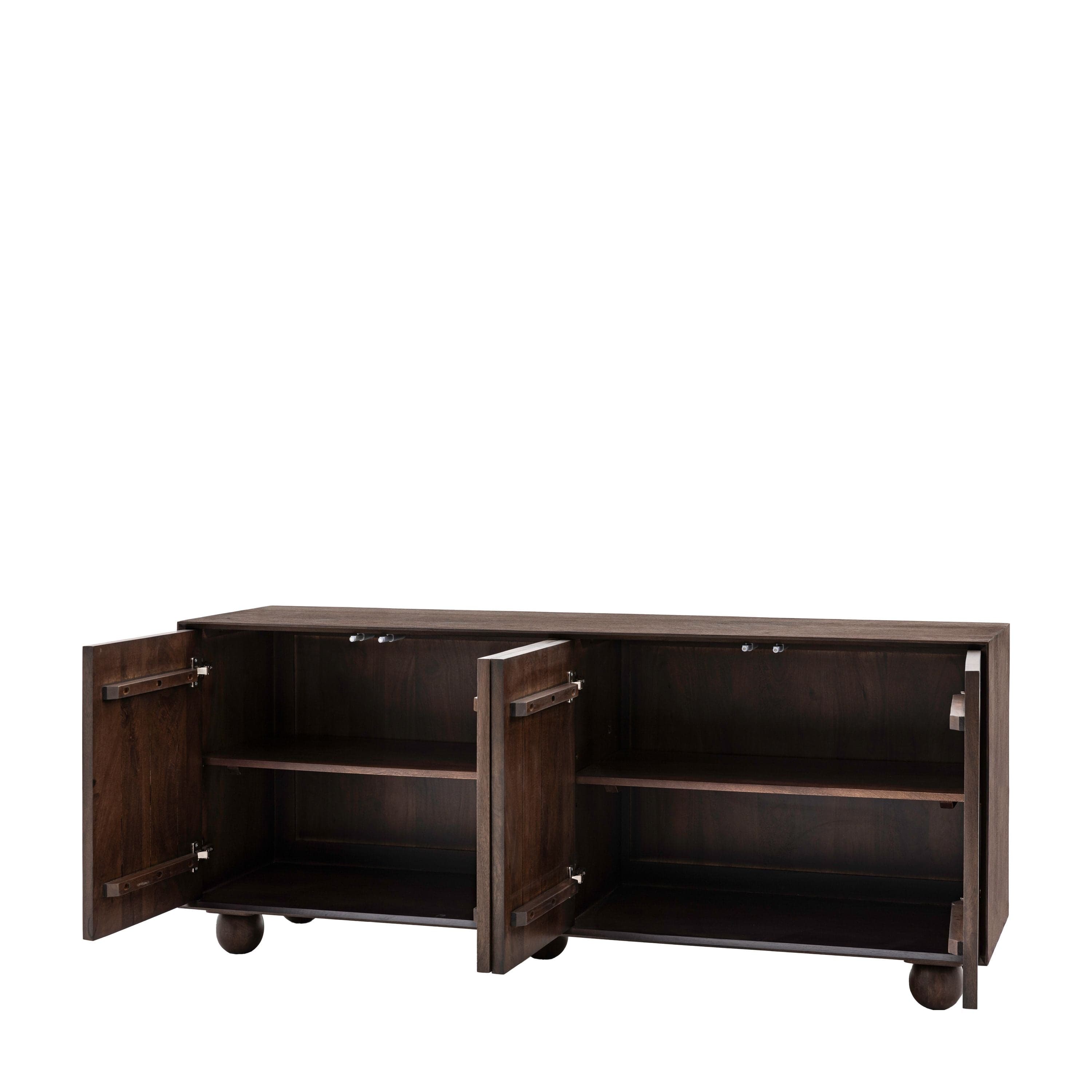 Buffet 4 portes en bois de manguier foncé avec motif en relief d'arches