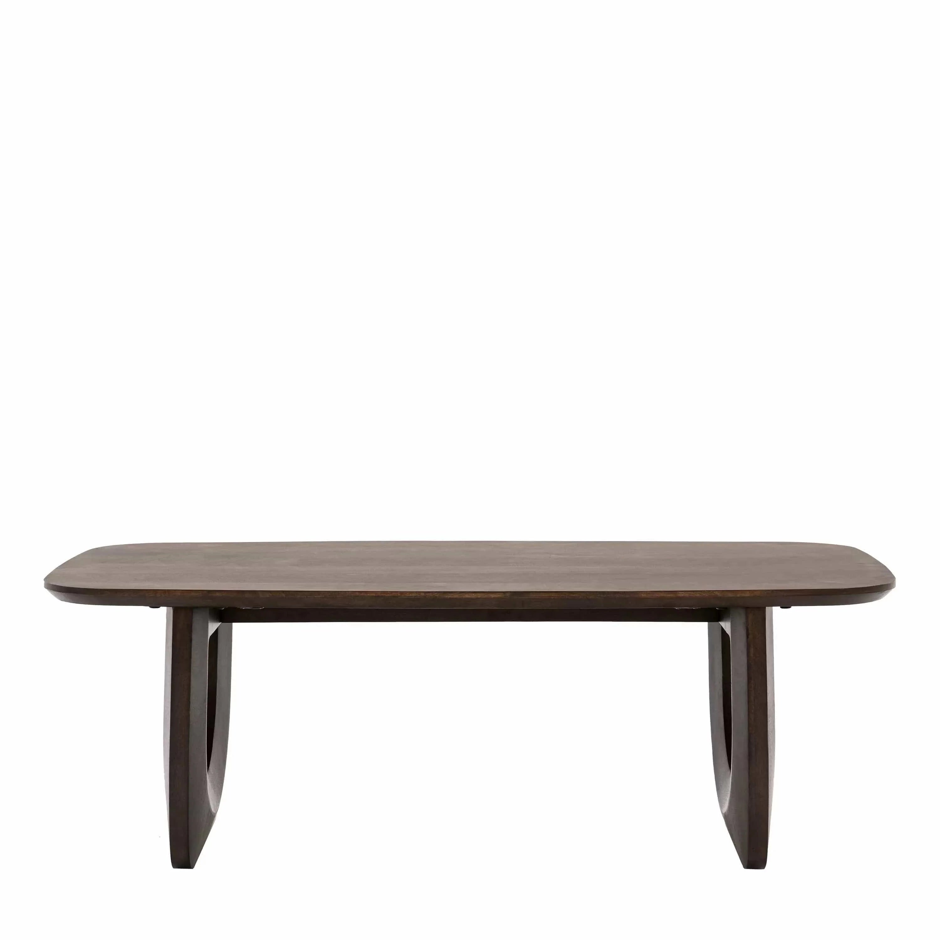 Table basse en manguier foncé d'inspiration années 70 avec pieds en forme de U