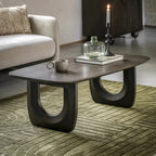 Table basse en manguier foncé d'inspiration années 70 avec pieds en forme de U