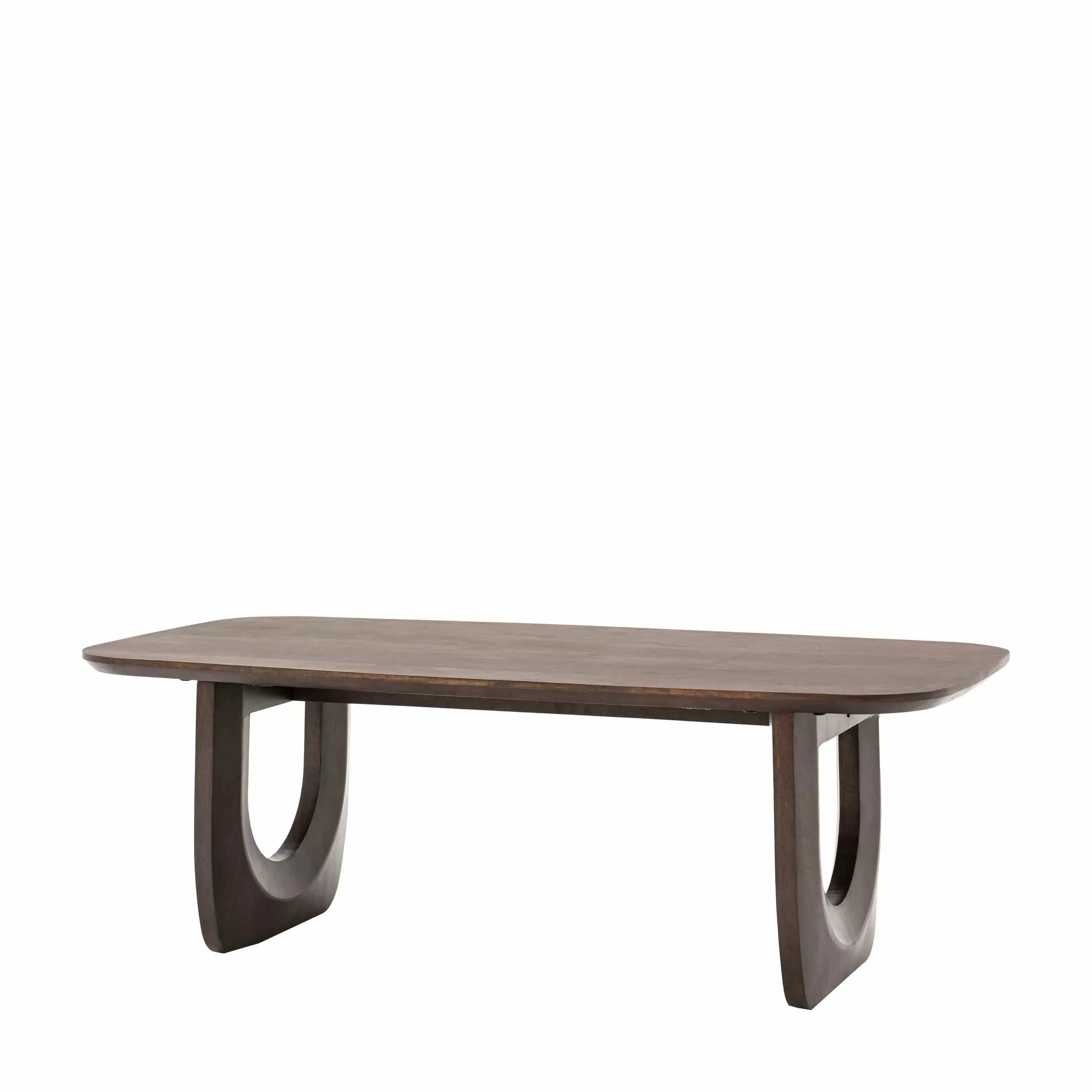 Table basse en manguier foncé d'inspiration années 70 avec pieds en forme de U