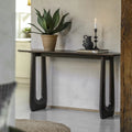 Console en bois de mangue foncé d'inspiration années 70 avec pieds en U