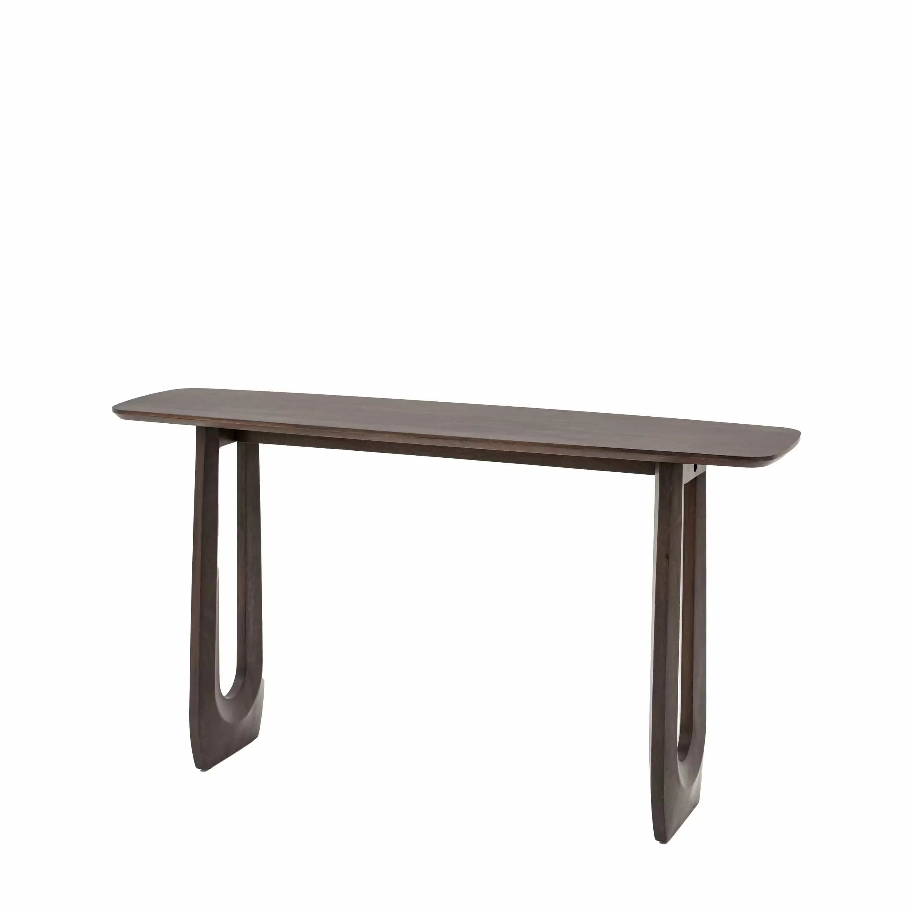 Console en bois de mangue foncé d'inspiration années 70 avec pieds en U