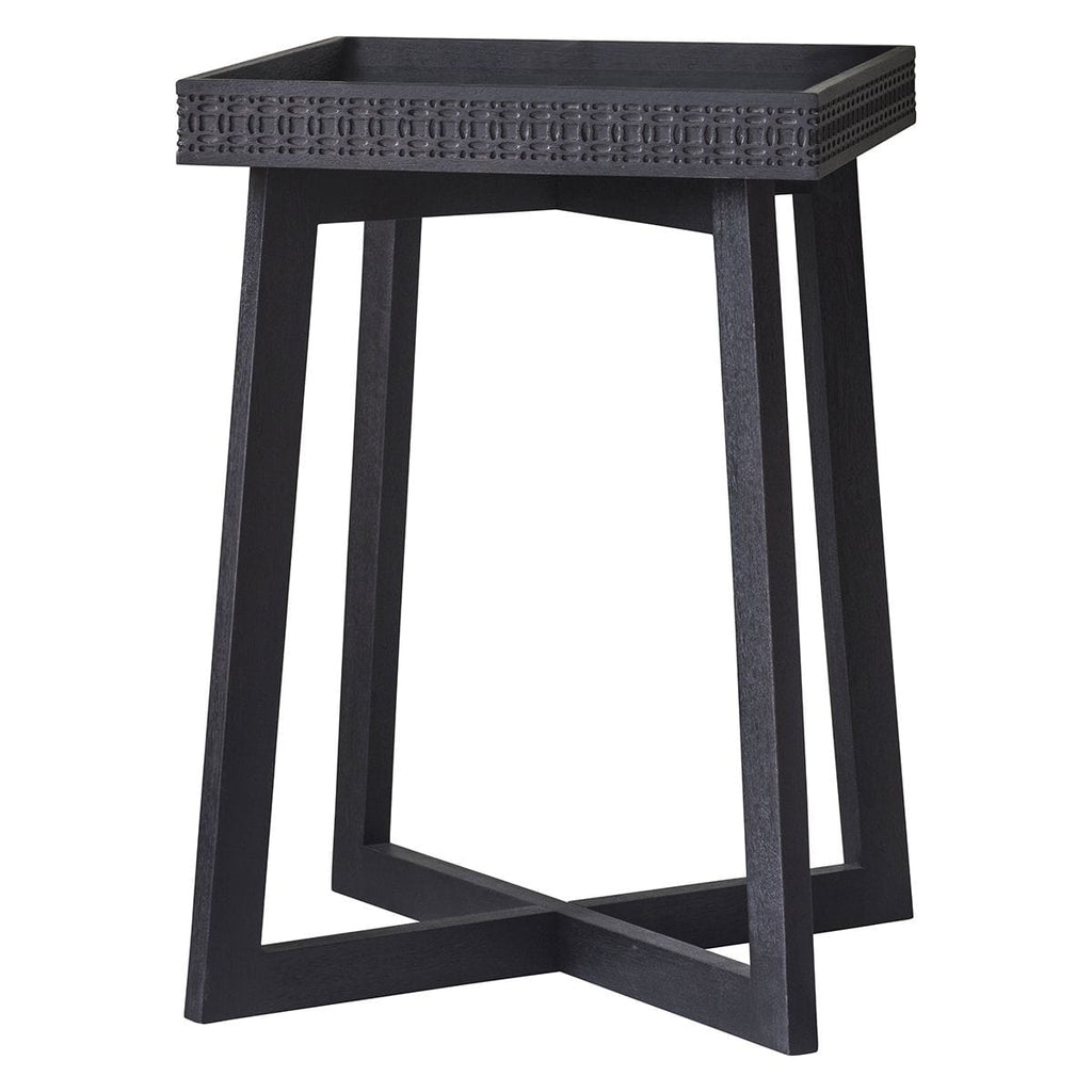Table de chevet en bois de manguier avec motif incrusté et ajouré