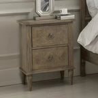 Table de chevet à 2 tiroirs avec incrustation en parquet et pieds tournés