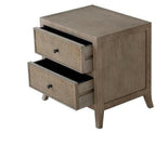 Table de chevet en chêne gris vieilli avec façade en rotin et 2 tiroirs