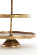 Présentoir Rond en Métal Bronze Vieilli à 2 Niveaux