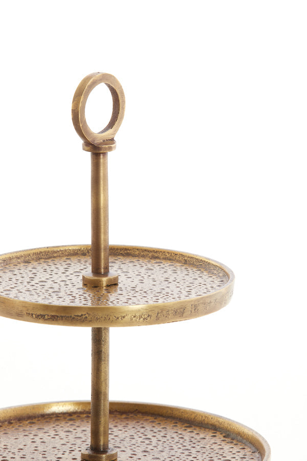 Présentoir Rond en Métal Bronze Vieilli à 2 Niveaux