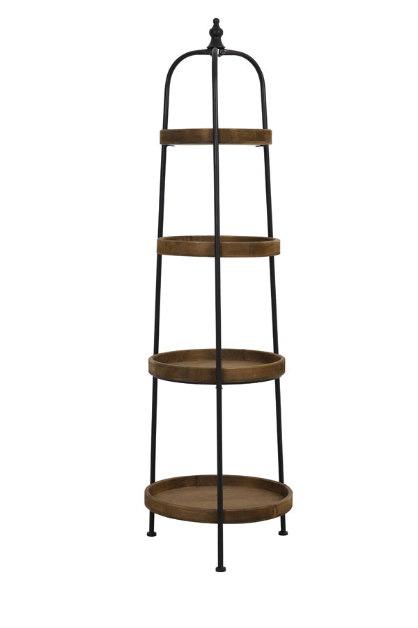 Présentoir rond à 4 niveaux en bois et métal noir