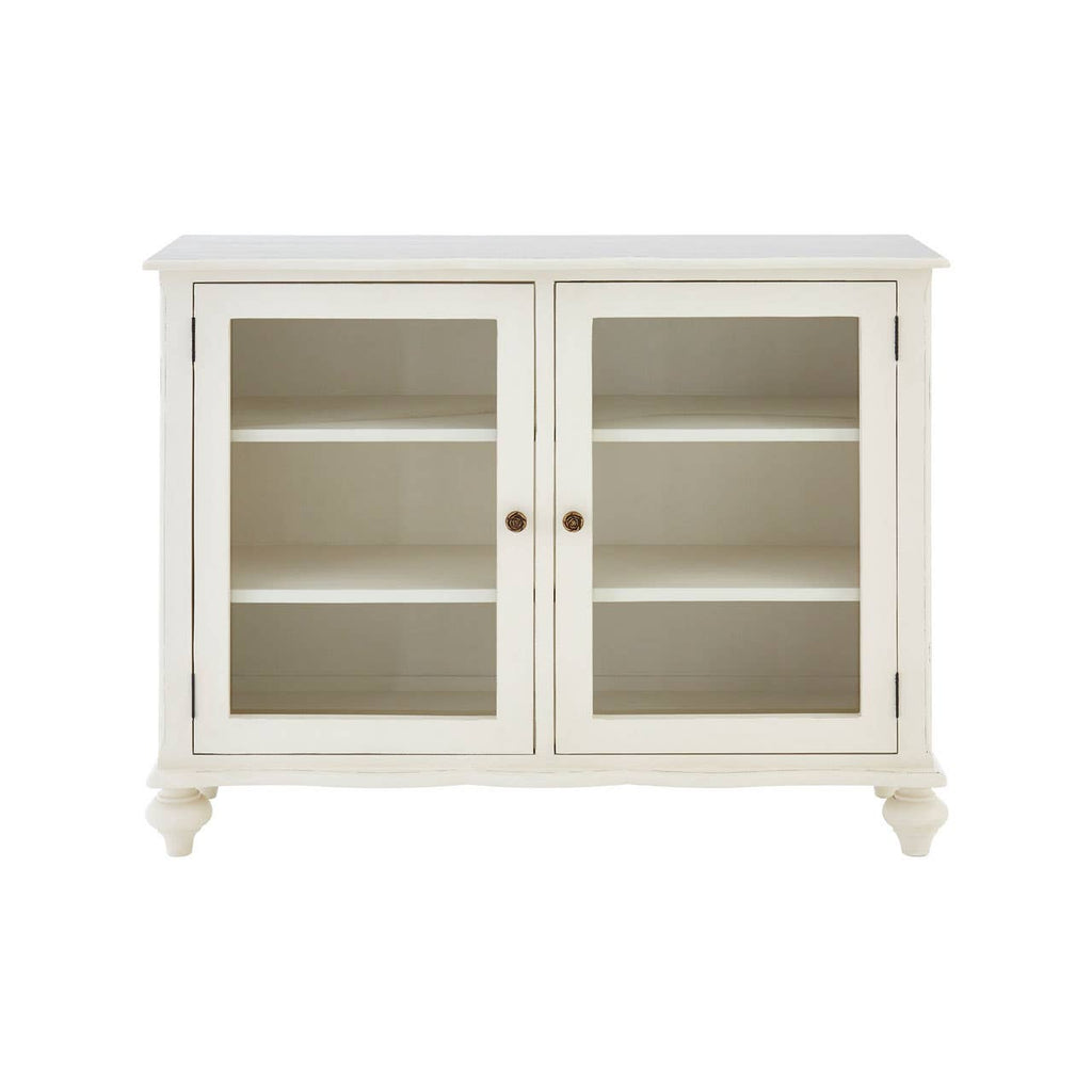 Vaisselier blanc à 2 portes en bois de bayur avec vitres