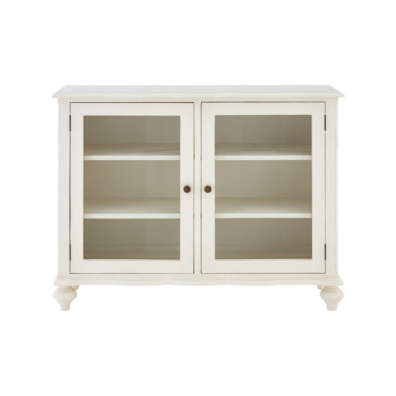 Vaisselier blanc à 2 portes en bois de bayur avec vitres