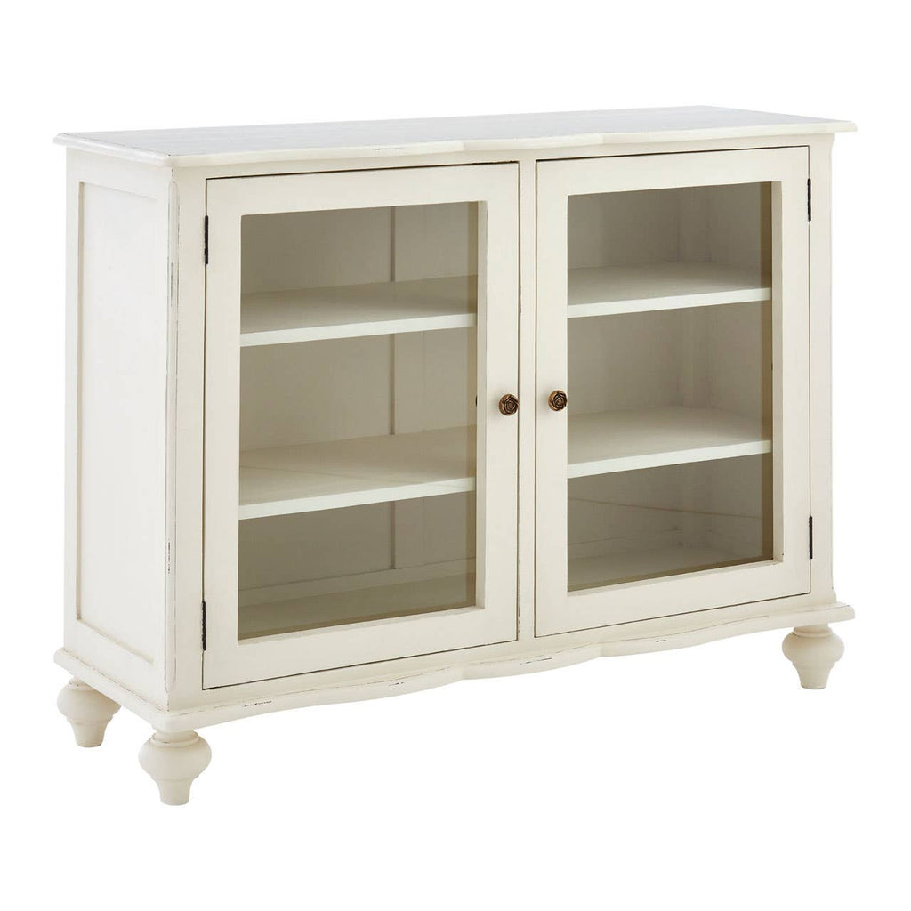 Vaisselier blanc à 2 portes en bois de bayur avec vitres