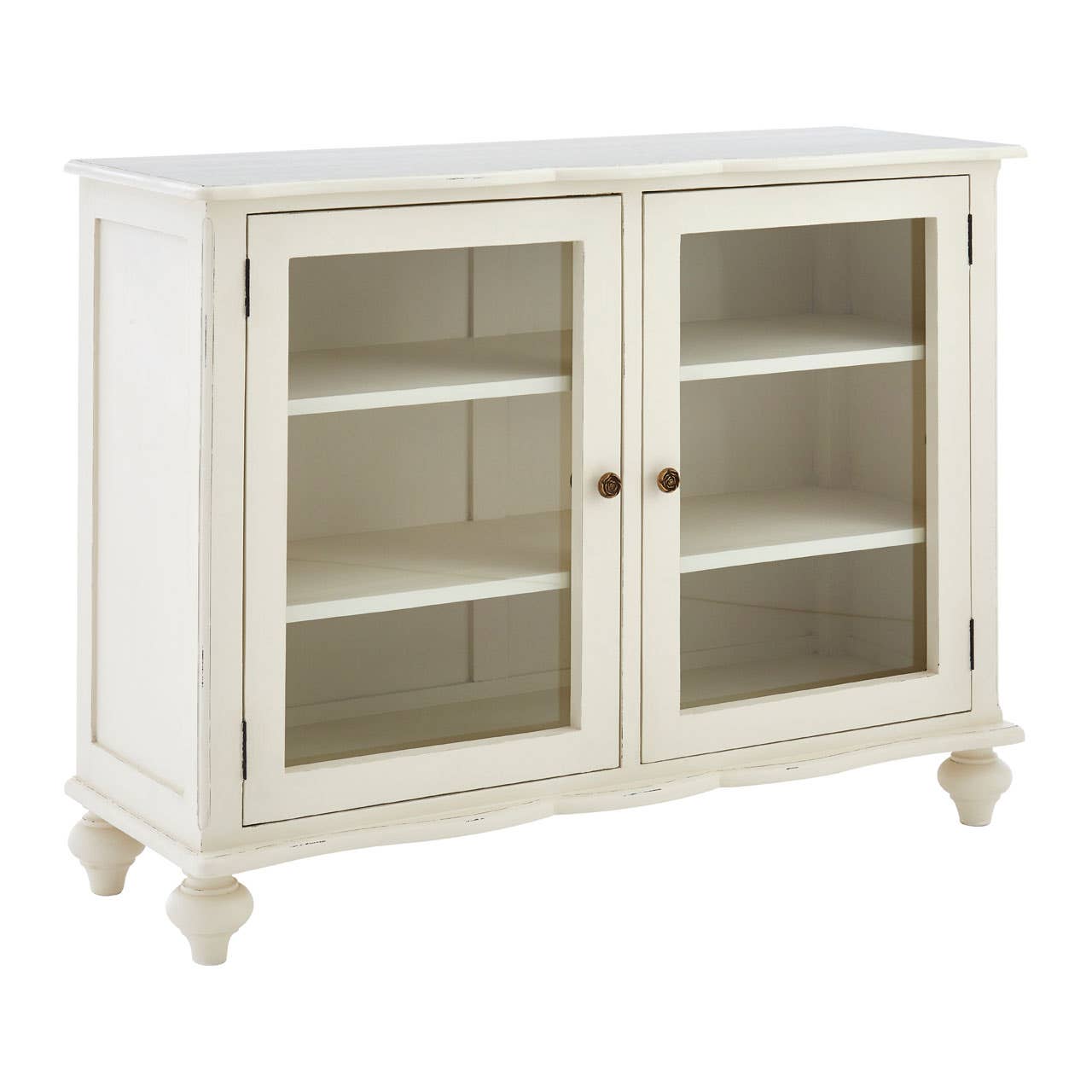 Vaisselier blanc à 2 portes en bois de bayur avec vitres