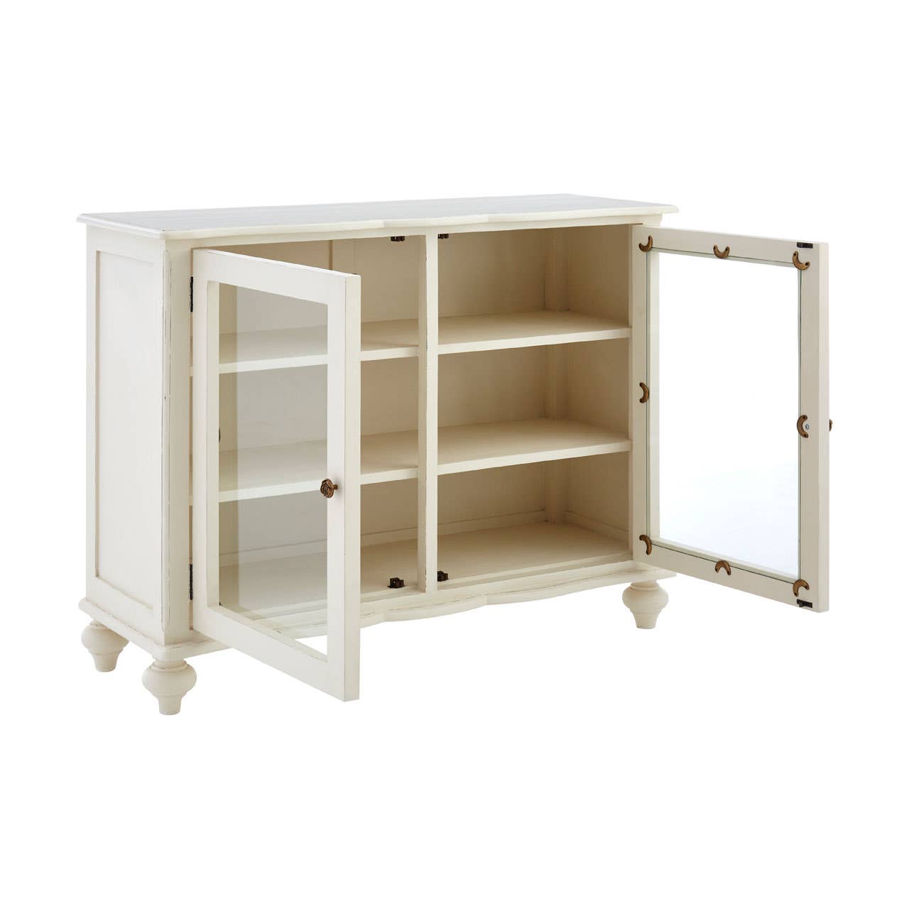 Vaisselier blanc à 2 portes en bois de bayur avec vitres