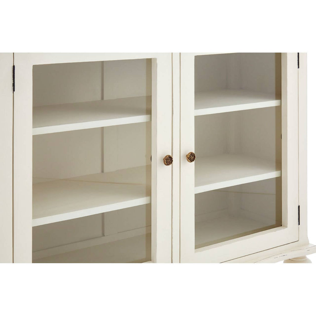 Vaisselier blanc à 2 portes en bois de bayur avec vitres