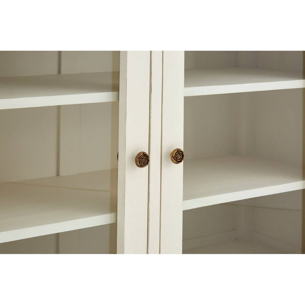 Vaisselier blanc à 2 portes en bois de bayur avec vitres