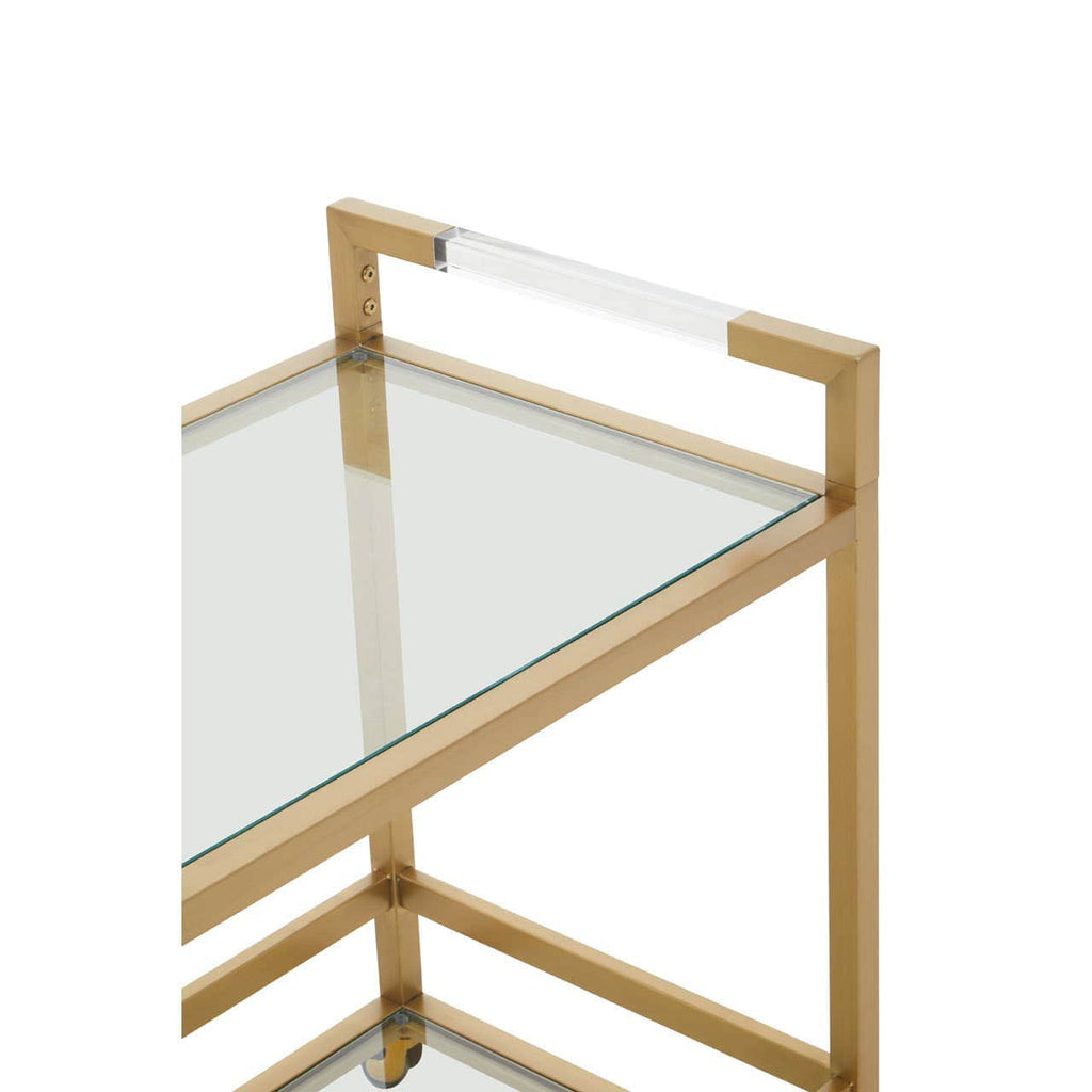 Desserte de majordome Art Déco à deux niveaux en or mat avec étagère en verre