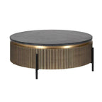 Table basse ronde en marbre et laiton avec piètement en fer