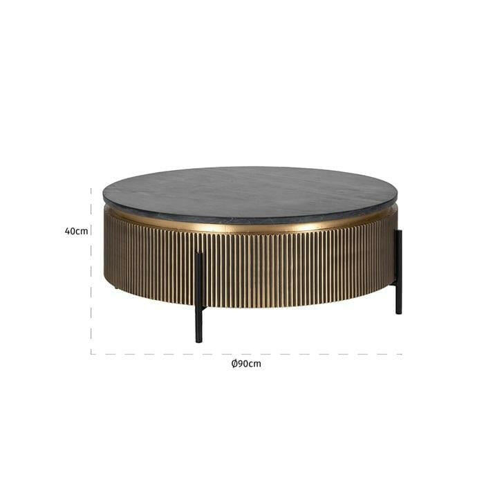 Table basse ronde en marbre et laiton avec piètement en fer