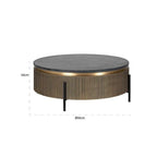 Table basse ronde en marbre et laiton avec piètement en fer