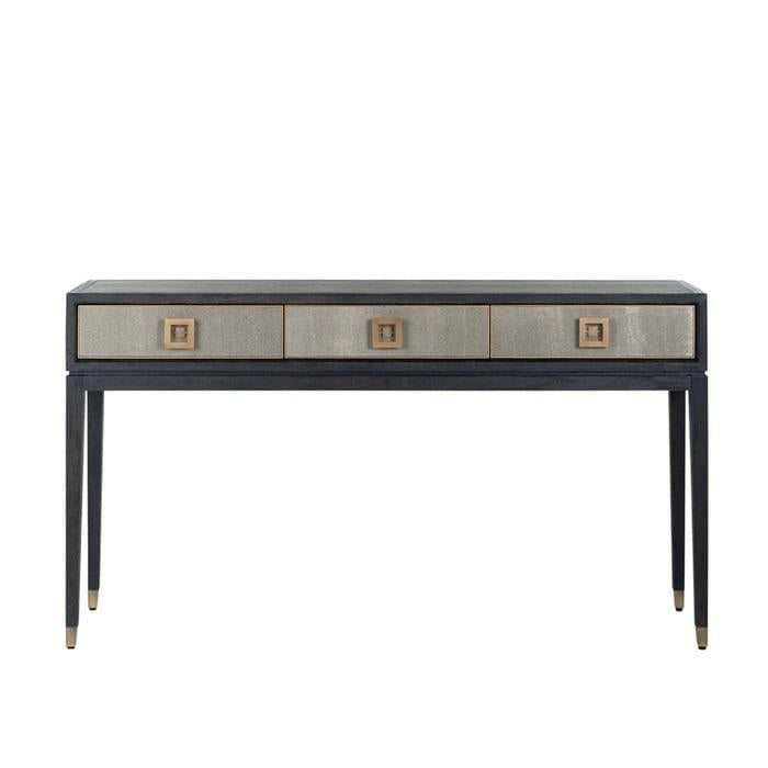Console 3 tiroirs en placage de chêne et cuir PU avec quincaillerie dorée