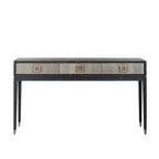 Console 3 tiroirs en placage de chêne et cuir PU avec quincaillerie dorée