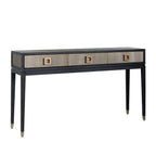 Console 3 tiroirs en placage de chêne et cuir PU avec quincaillerie dorée