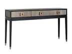 Console 3 tiroirs en placage de chêne et cuir PU avec quincaillerie dorée
