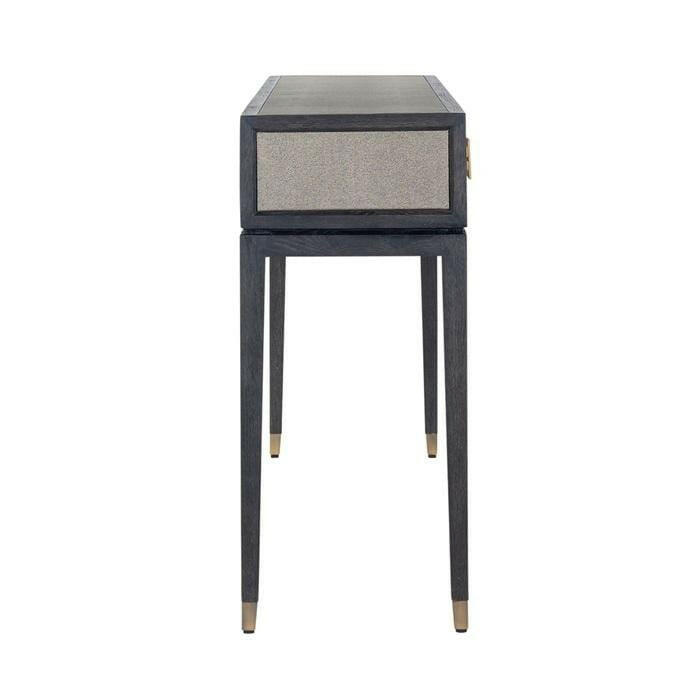 Console 3 tiroirs en placage de chêne et cuir PU avec quincaillerie dorée