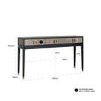Console 3 tiroirs en placage de chêne et cuir PU avec quincaillerie dorée