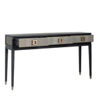 Console 3 tiroirs en placage de chêne et cuir PU avec quincaillerie dorée