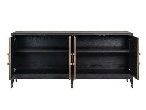 Buffet 4 portes en chagrin avec détails en métal doré et intérieur en cuir PU