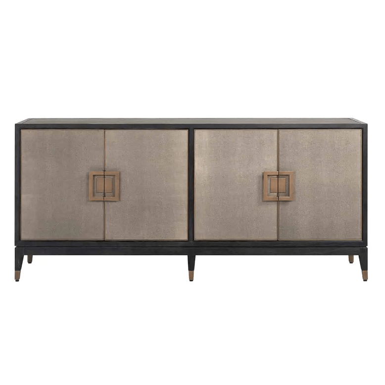 Buffet 4 portes en chagrin avec détails en métal doré et intérieur en cuir PU