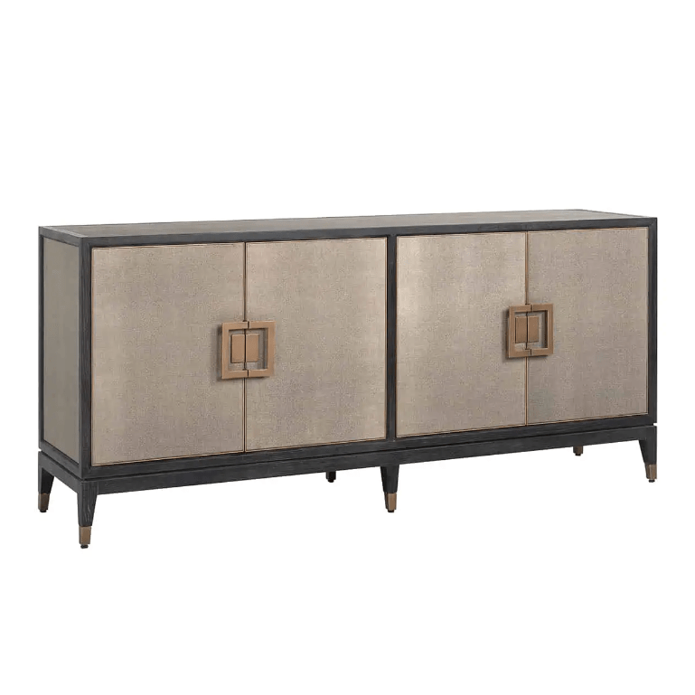 Buffet 4 portes en chagrin avec détails en métal doré et intérieur en cuir PU