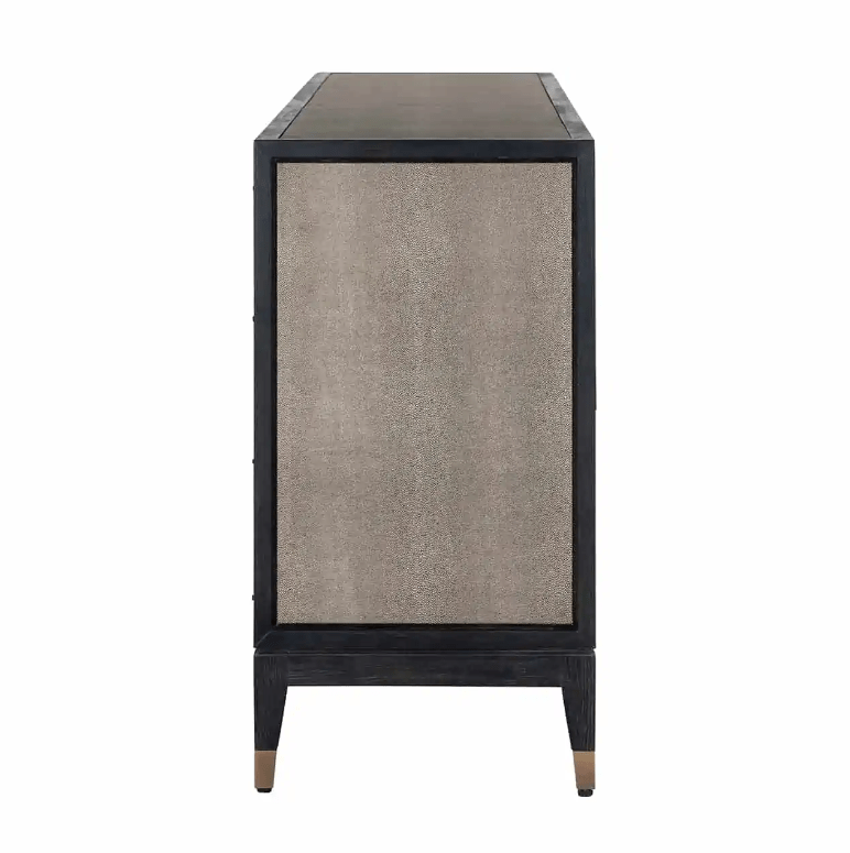 Buffet 4 portes en chagrin avec détails en métal doré et intérieur en cuir PU