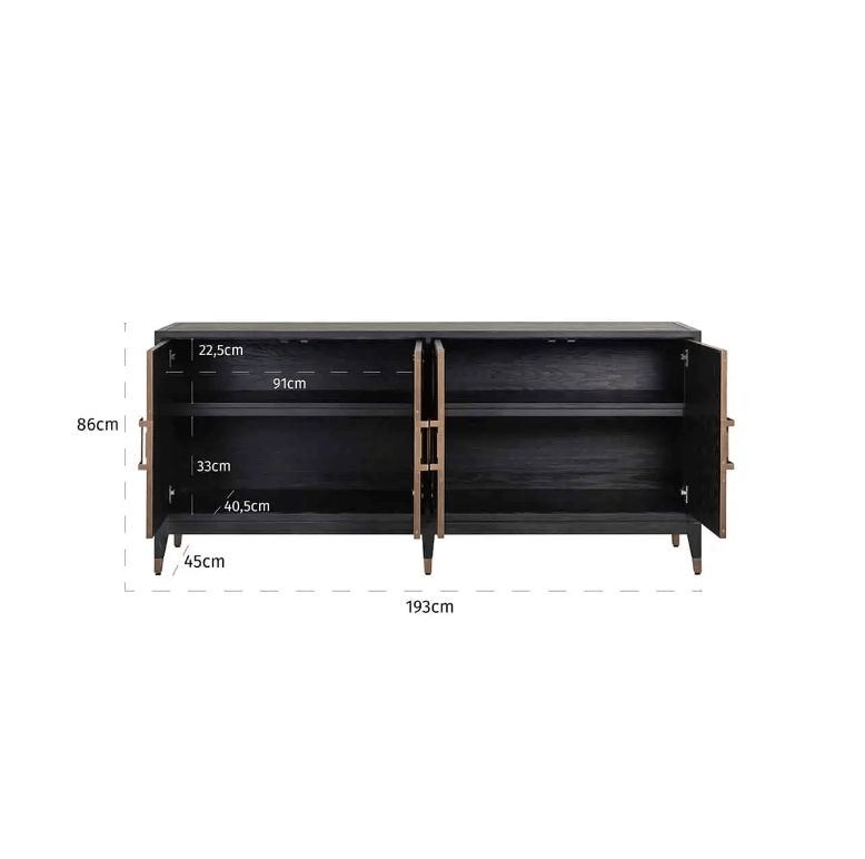 Buffet 4 portes en chagrin avec détails en métal doré et intérieur en cuir PU