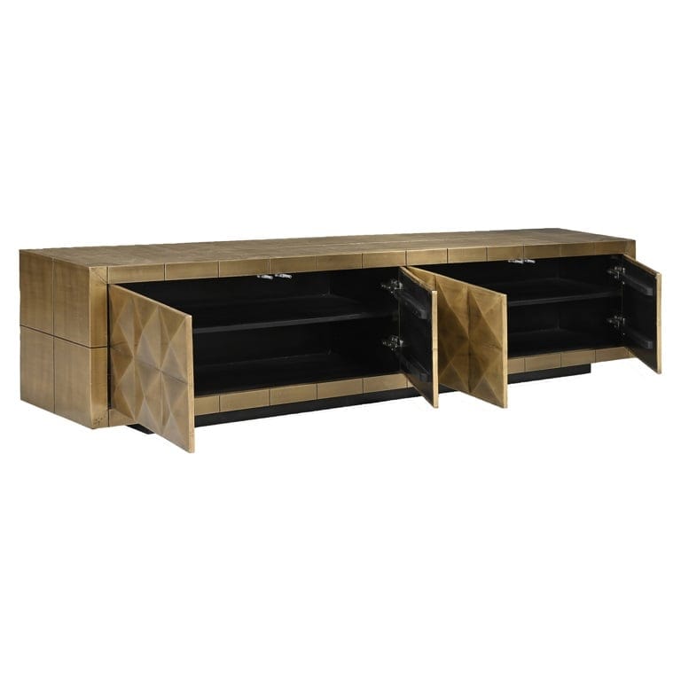 Meuble TV à 4 portes en laiton brossé et MDF