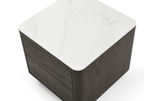 Table de chevet en chêne fumé et marbre avec base en métal