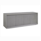 Buffet plaqué chêne gris clair de style Mid-Century avec étagères et tiroirs