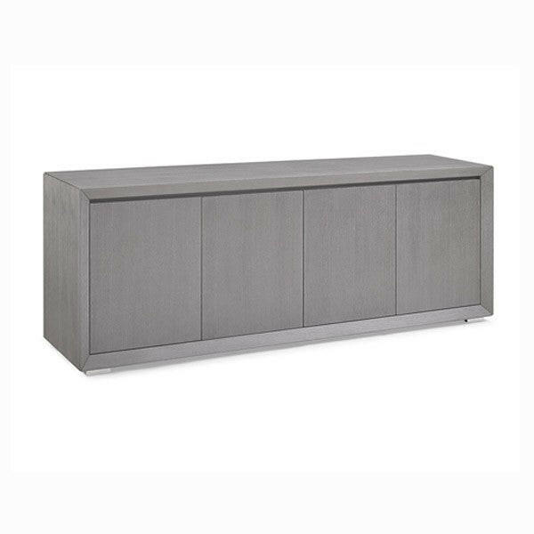 Buffet plaqué chêne gris clair de style Mid-Century avec étagères et tiroirs