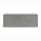 Buffet plaqué chêne gris clair de style Mid-Century avec étagères et tiroirs