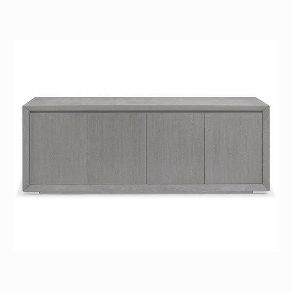 Buffet plaqué chêne gris clair de style Mid-Century avec étagères et tiroirs