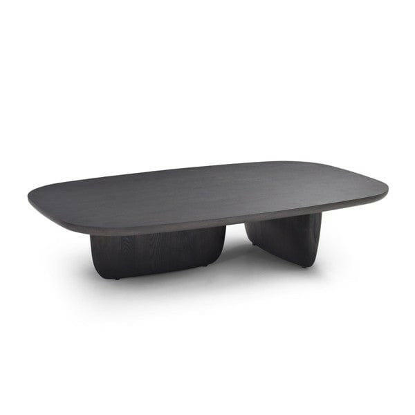 Table basse en placage de chêne fumé au design sculptural incurvé