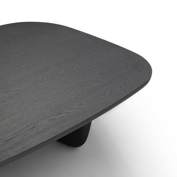 Table basse en placage de chêne fumé au design sculptural incurvé