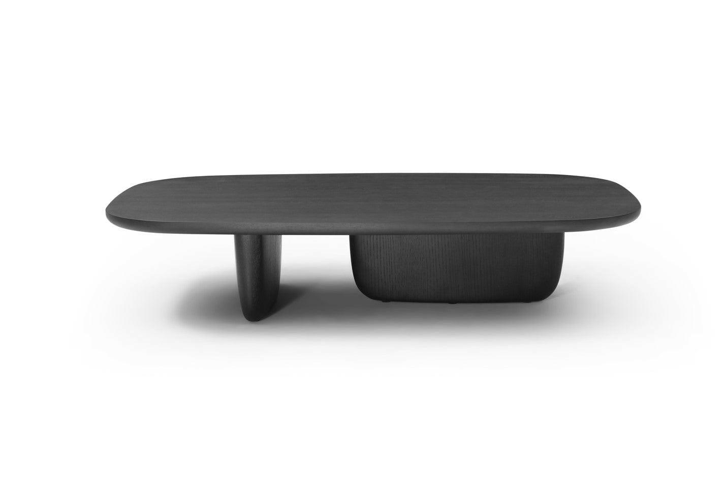 Table basse en placage de chêne fumé au design sculptural incurvé